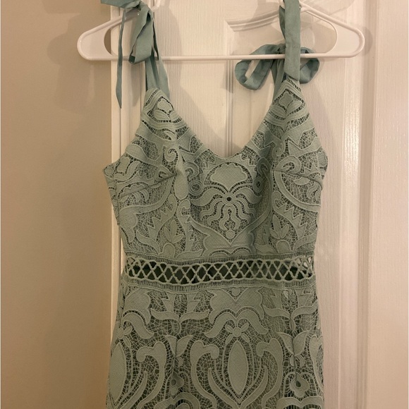Lulu’s Won Your Heart Sage Green Lace Tie-Strap High-Low Midi Dress Small - Picture 3 of 8